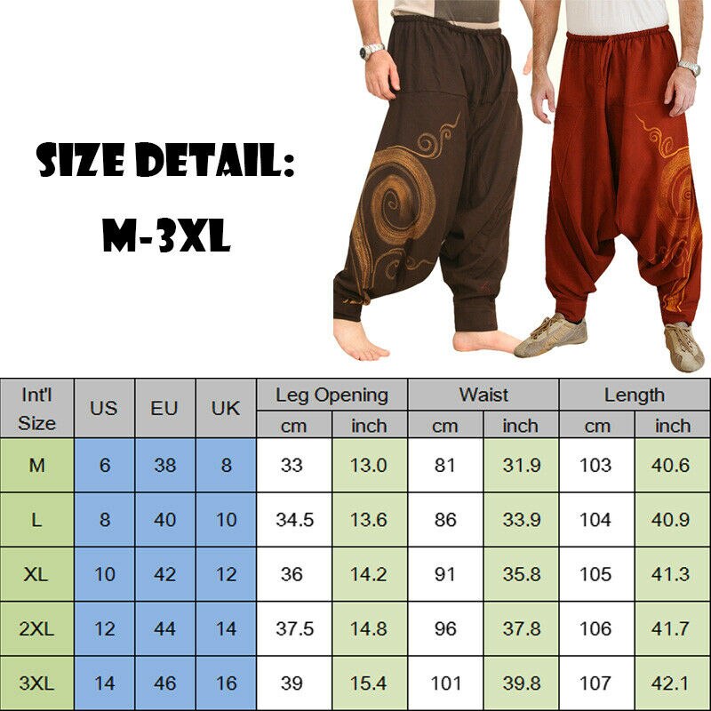 Oversize herre baggy harem bukser festival hippie boho harem ørken bukser egyptisk mystisk mønster herre tøj