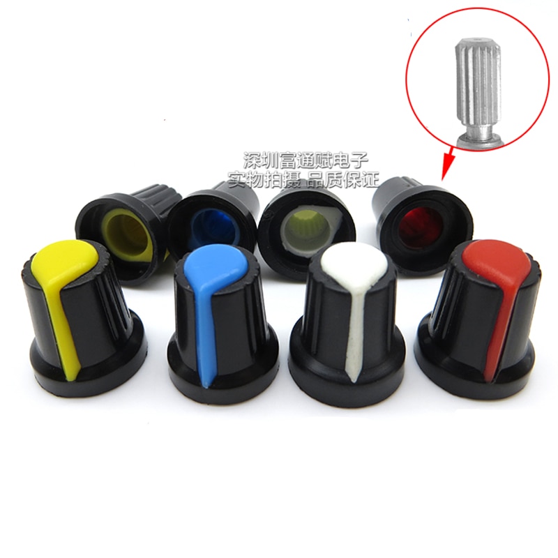 10 stuks Plastic knop 15MM * 17MM plastic potentiometer cap knop encoder cap binnenste gat 6MM rood geel wit blauw
