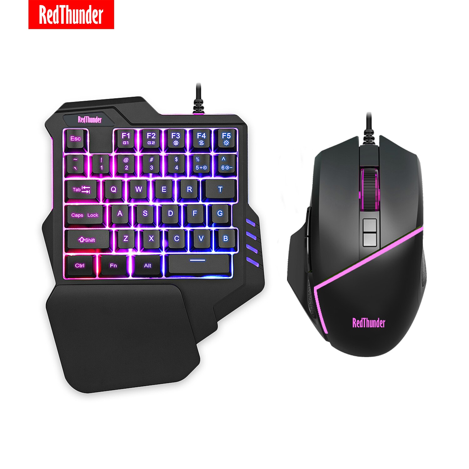 RedThunder One-Handed Gaming Keyboard,RGB Backlight, 6400DPI Ergonomic Mouse,Portable Mini Keypad Combo for Laptop PC