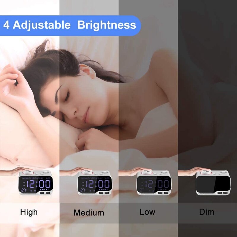 Digital Alarm Clock Radio Bluetooth Speaker,12/24 H,Dimmer,Dual Alarm,Snooze,Thermometer,Sleep Timer White US Plug