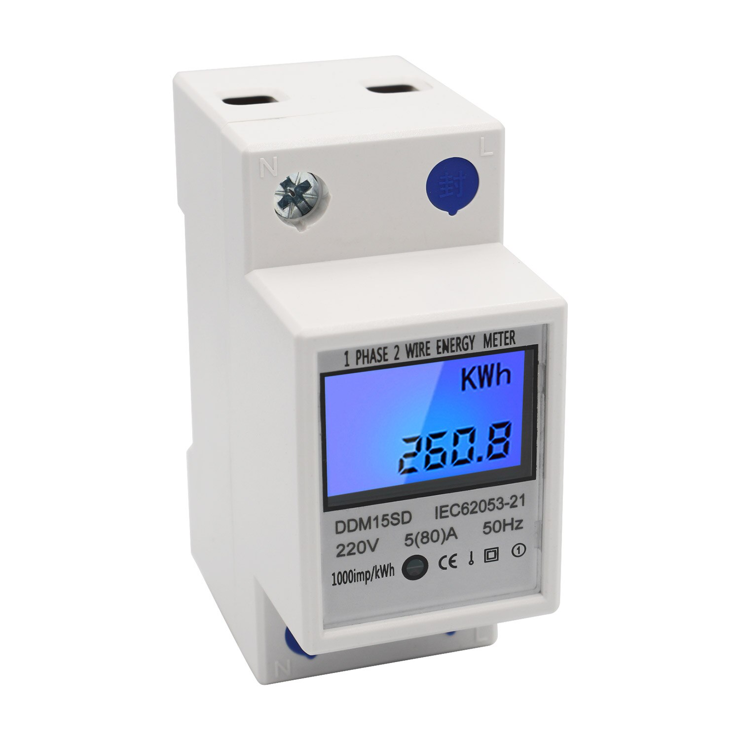 LCD Digital Energy Meter Single Phase DIN-Rail Electronic KWh Meter 5-80A 220V 50Hz Voltage Current Power Meter