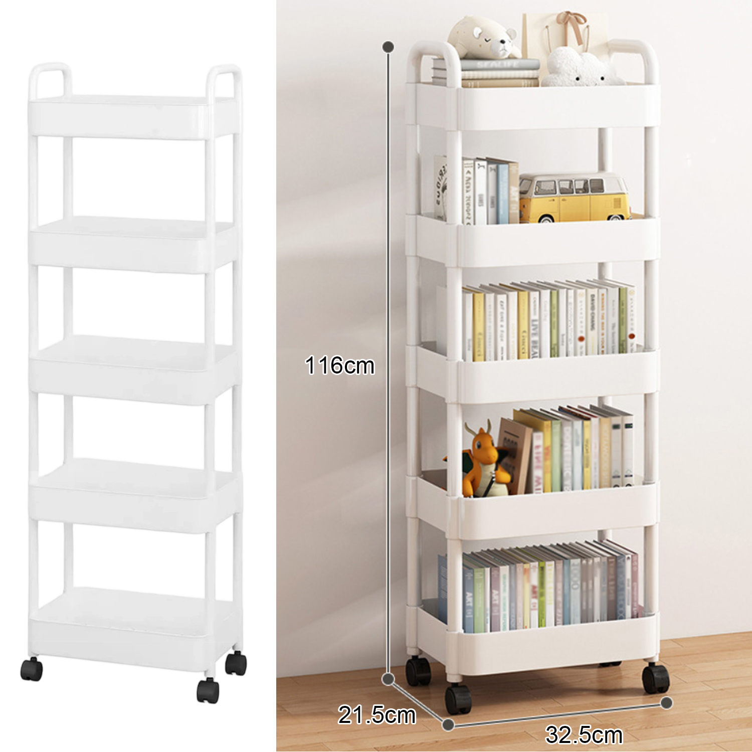 3/4/5Tier Multi-Functional Storage Rack Heavy Duty Organizer Small Cart with Wheels Kitchen Bathroom Storage Trolley Snacks Rack: Khaki