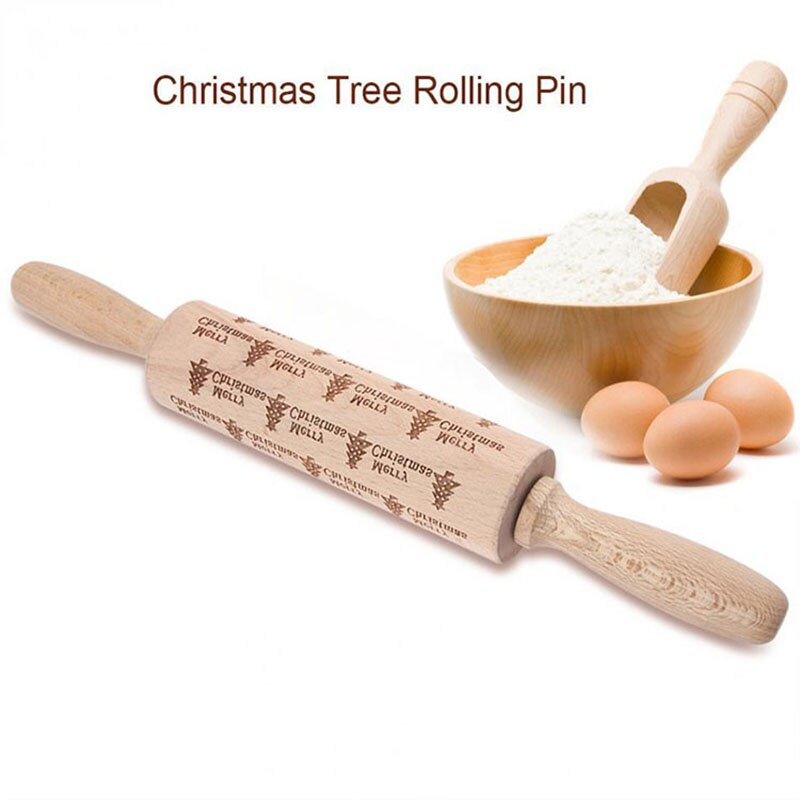 Kerst Patroon Polling Pin Beukenhout Creatieve Afdrukken Koekjes Bakken Massief Houten Noodle Stok Thuis Keuken Reliëf Elanden Shap