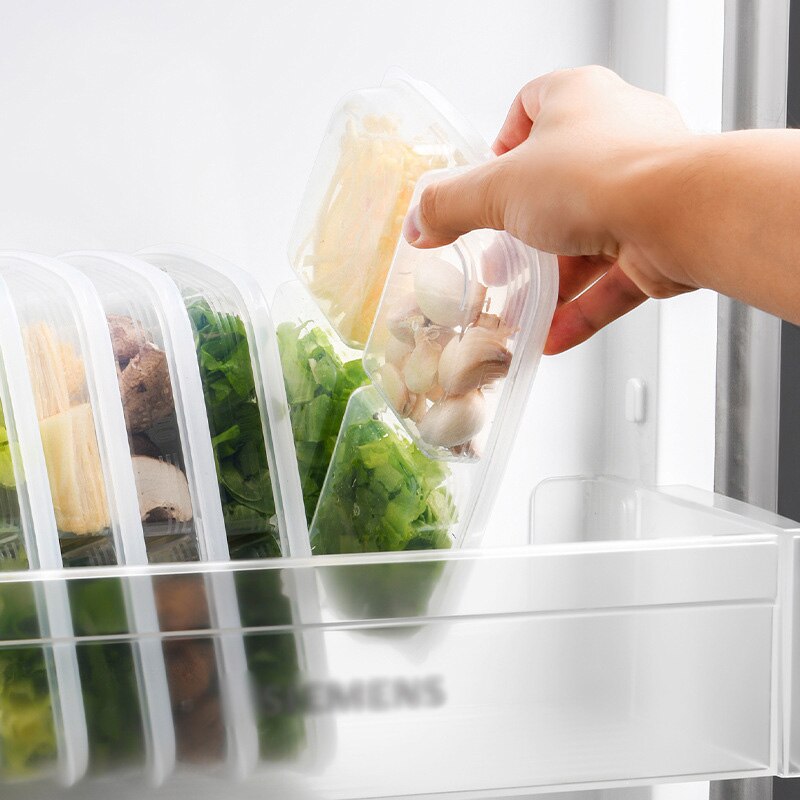 4 grids Clear Refrigerator Storage Box Stackable Sealed Food Container for Vegetable Fruit Kitchen Fridge Freezer Organizer
