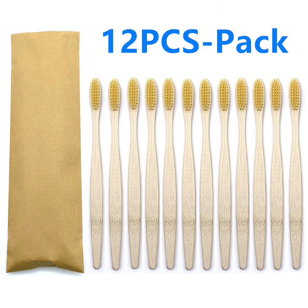12 Pack Vegan Bamboo Toothbrush Wood Toothbrushes Soft Bristles Eco Friendly Products Zero Waste Biodegradable Travel Toothbrush: 12PCS Yellow Color