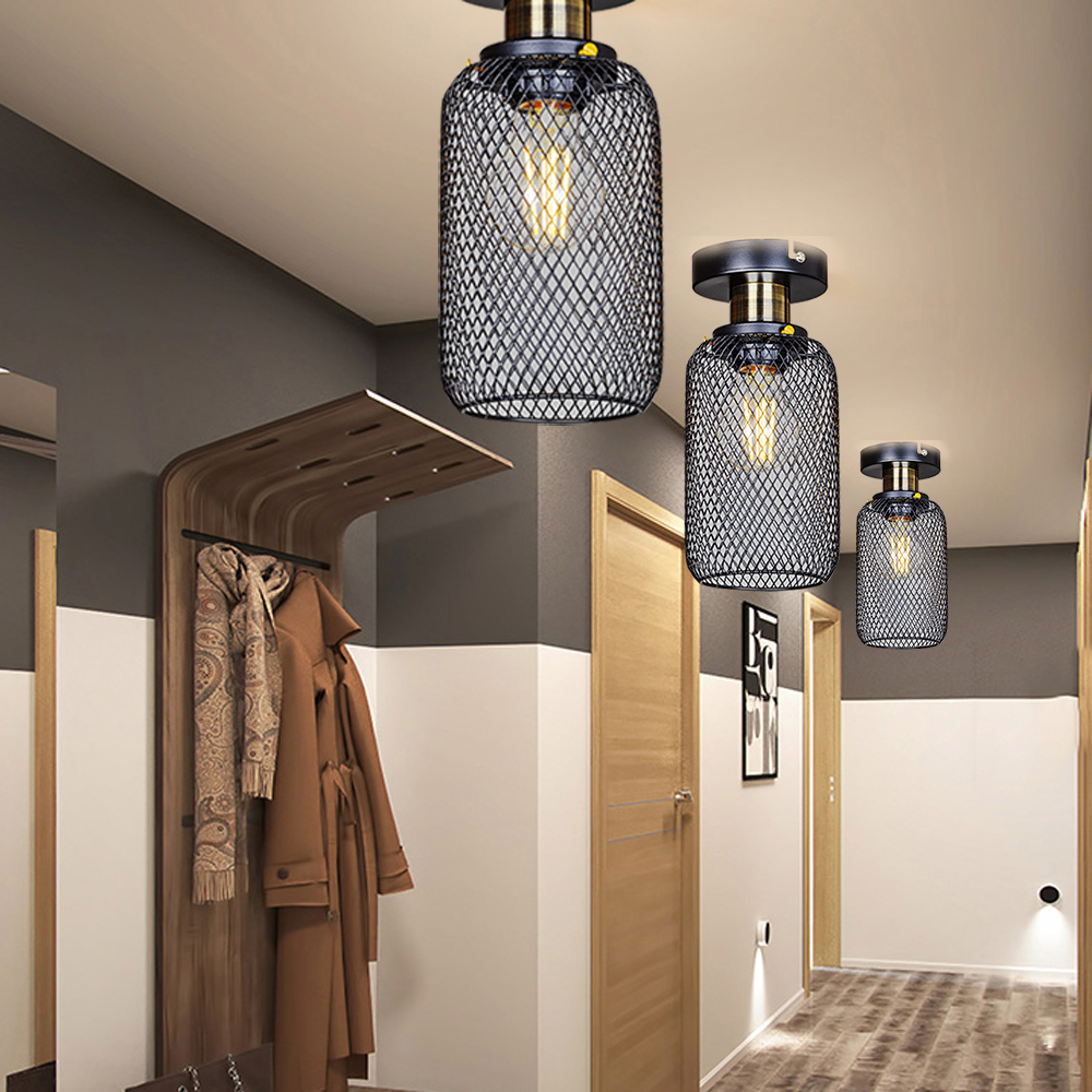 Luces de techo de jaula Vintage minimalistas negras, lámpara de cafetería/bar/ventana/loft, lámparas de techo de varios estilos, decoración, iluminación interior E27