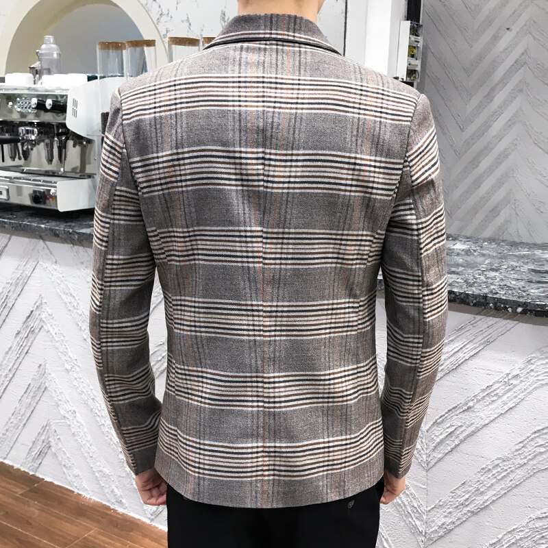 Heren herfst slank pak blazer geruite print eenvoudig temperament britse stijl zakelijk casual jurk jas jas