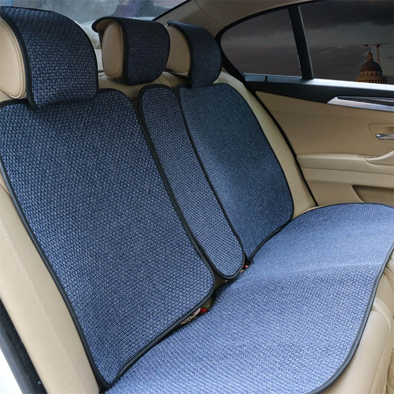 Auto Stoelhoezen Auto Bekleding Set Universele Vlas Linnen Kussen Protector Vier Seizoenen Zomer Winter Interieur Accessoires: Rear seat blue
