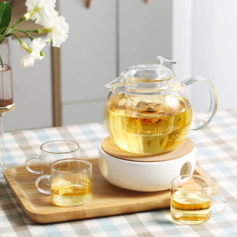 Glass Teapot Infuser Cups Set Good Clear Borosilicate Stovetop Safe Kettle Blooming and Loose Leaf Tea Pots Oneisall