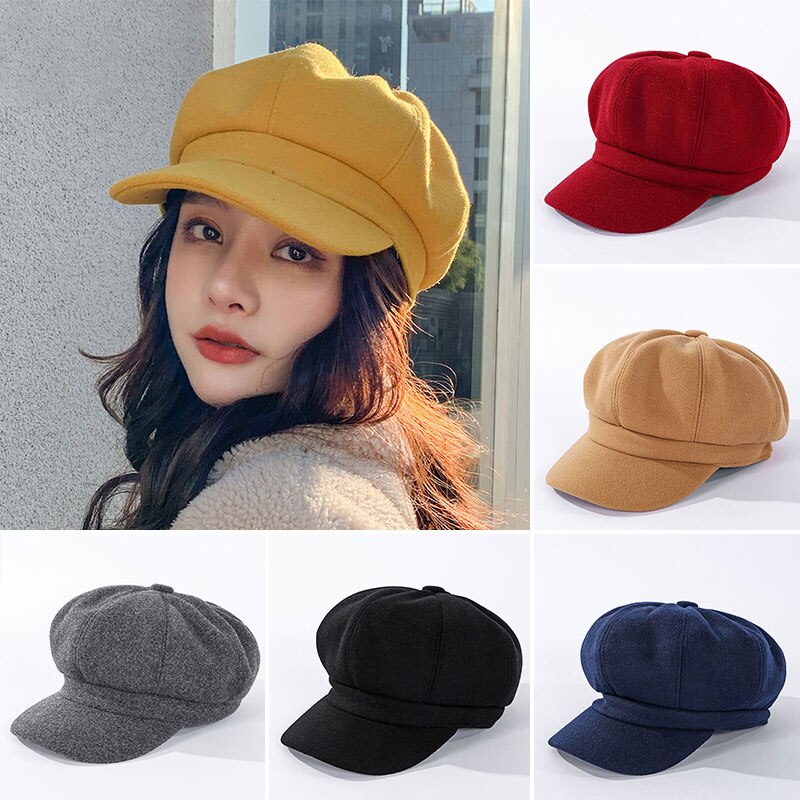 Boina Octogonal De Lana Cálida / Gorra De Pintor Unisex / Sombrero Ajustable Para Otoño-invierno / Gorro De Artista Acogedor / Boina De Pata De Gallo