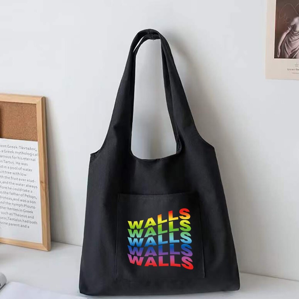 Trendy Boodschappentassen Opvouwbare Dames Canvas Schoudertassen Muren Gedrukt Student Shopper Tassen Travel Totes Werk Handtas: 5Walls006