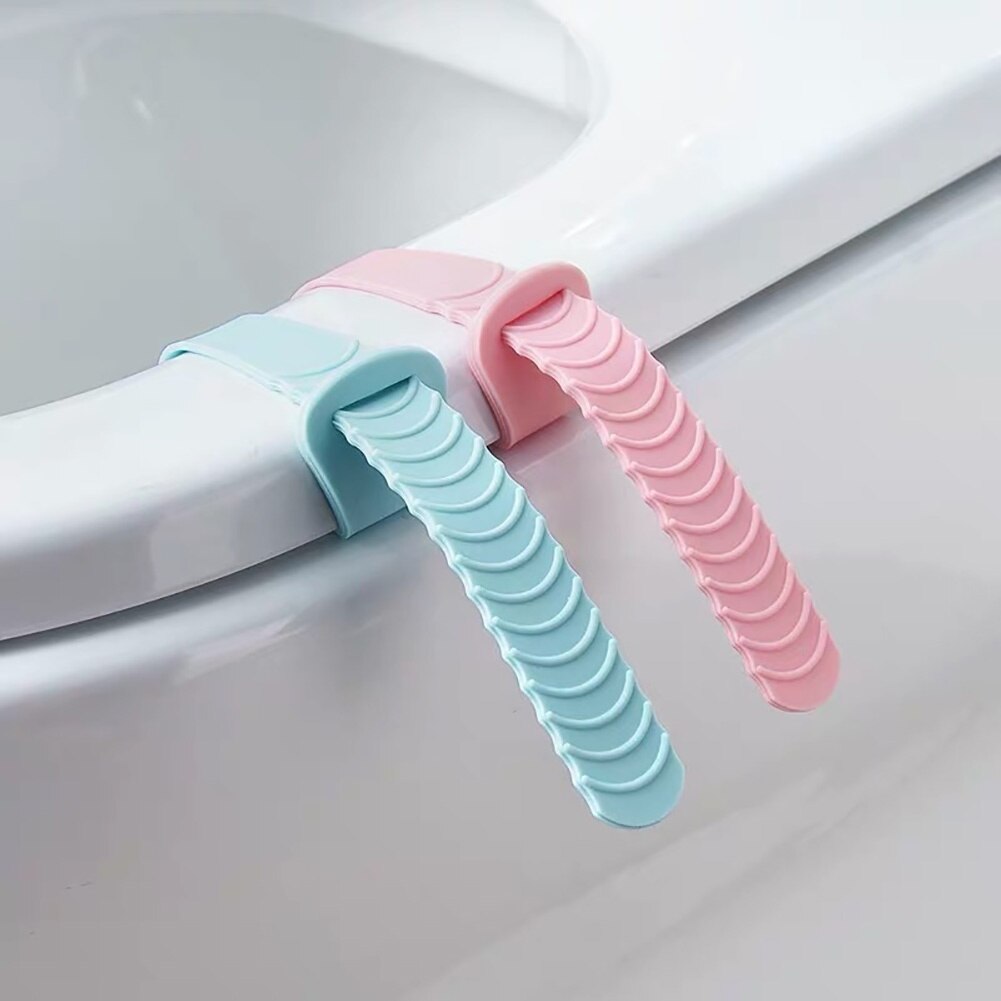 2 stk toilet låg sæde dæksel løfter løftehåndtag stick undgå at røre undgå at røre silikone toilet sæde løfter håndtag badeværelse: Blå lyserød