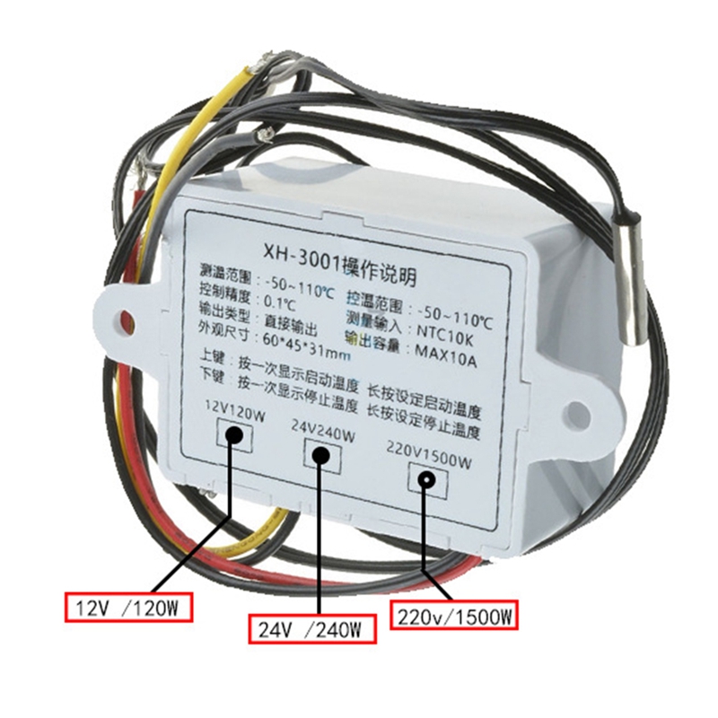 Digital Temperature Controller Display Thermostat Control Switch And Thermistor Sensors Temperature Probe