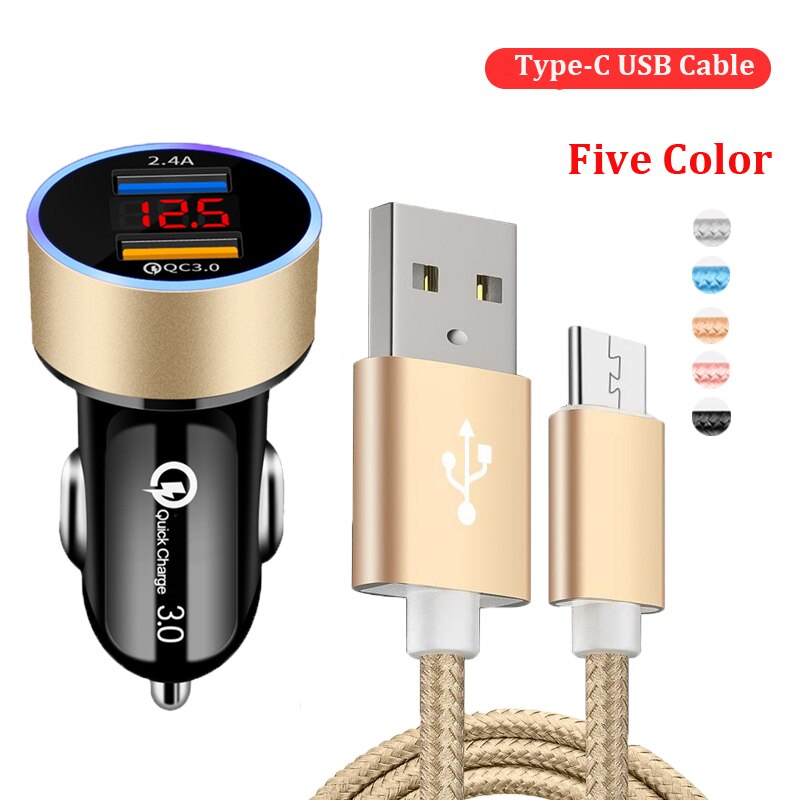 Cargador de teléfono Cargador de Coche Rápido QC 3,0, adaptador USB Dual para OPPO A52 A72 A31 A5 A9 Reno 3 4 2 Z tipo c, cargador de Cable USB C