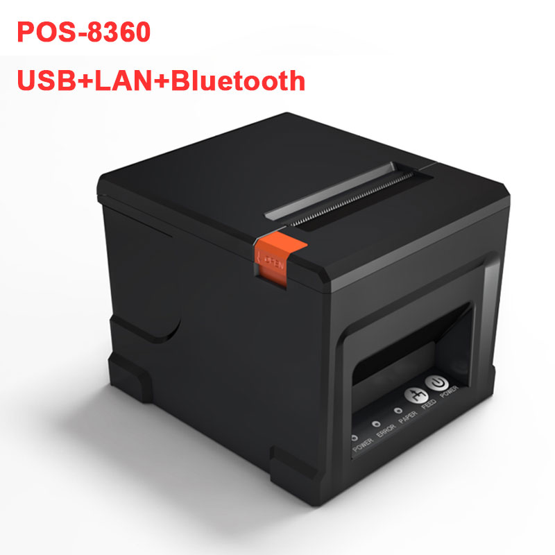 HZTZ-impresora térmica de recibos de 80mm, cortador automático de HZ-8360, impresora POS de cocina para restaurante, USB, LAN, Bluetooth: Rojo / Enchufe estadounidense