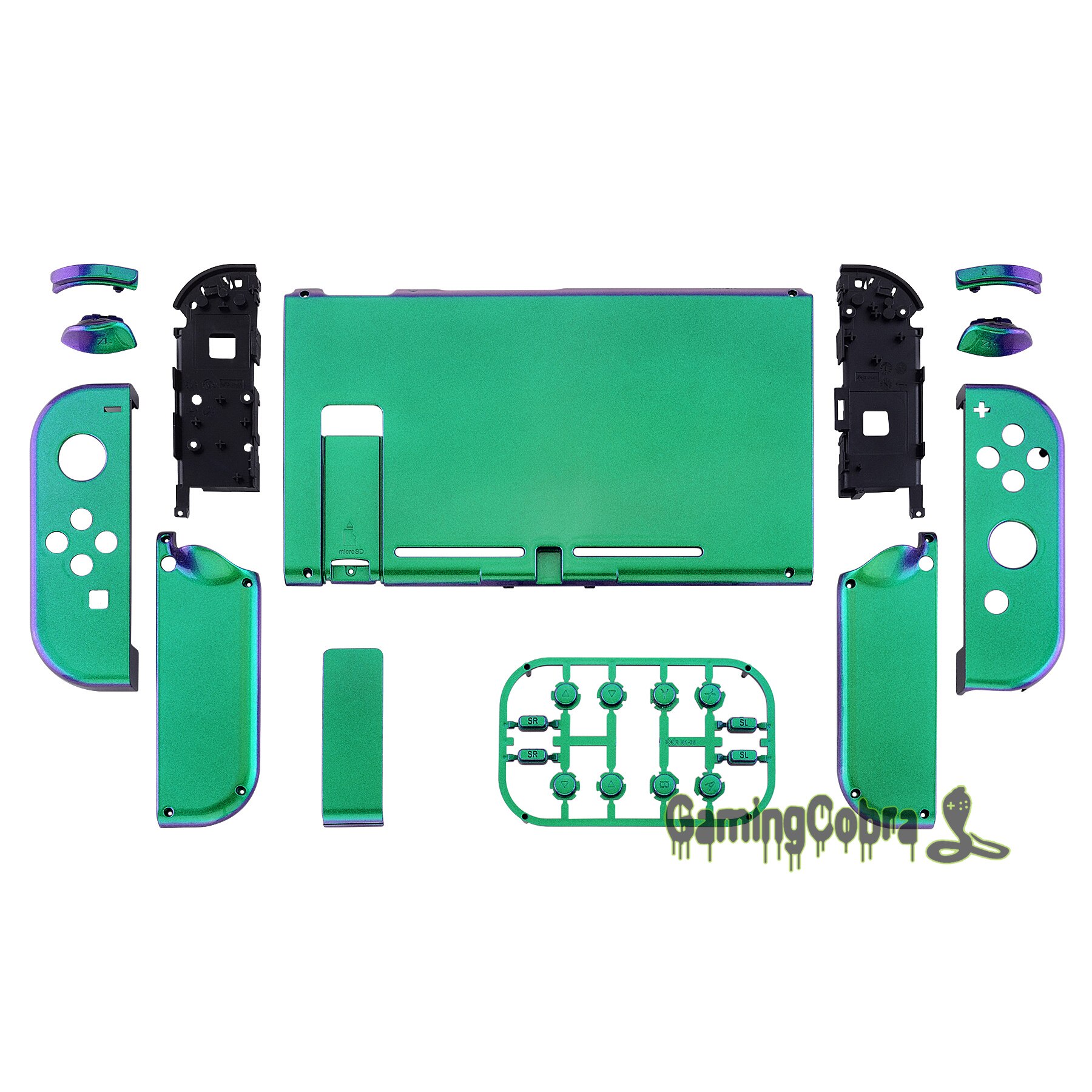 Coque arrière de contrôleur de Console Nintendo Switch, vert/violet/brillant, avec kit complet de boutons