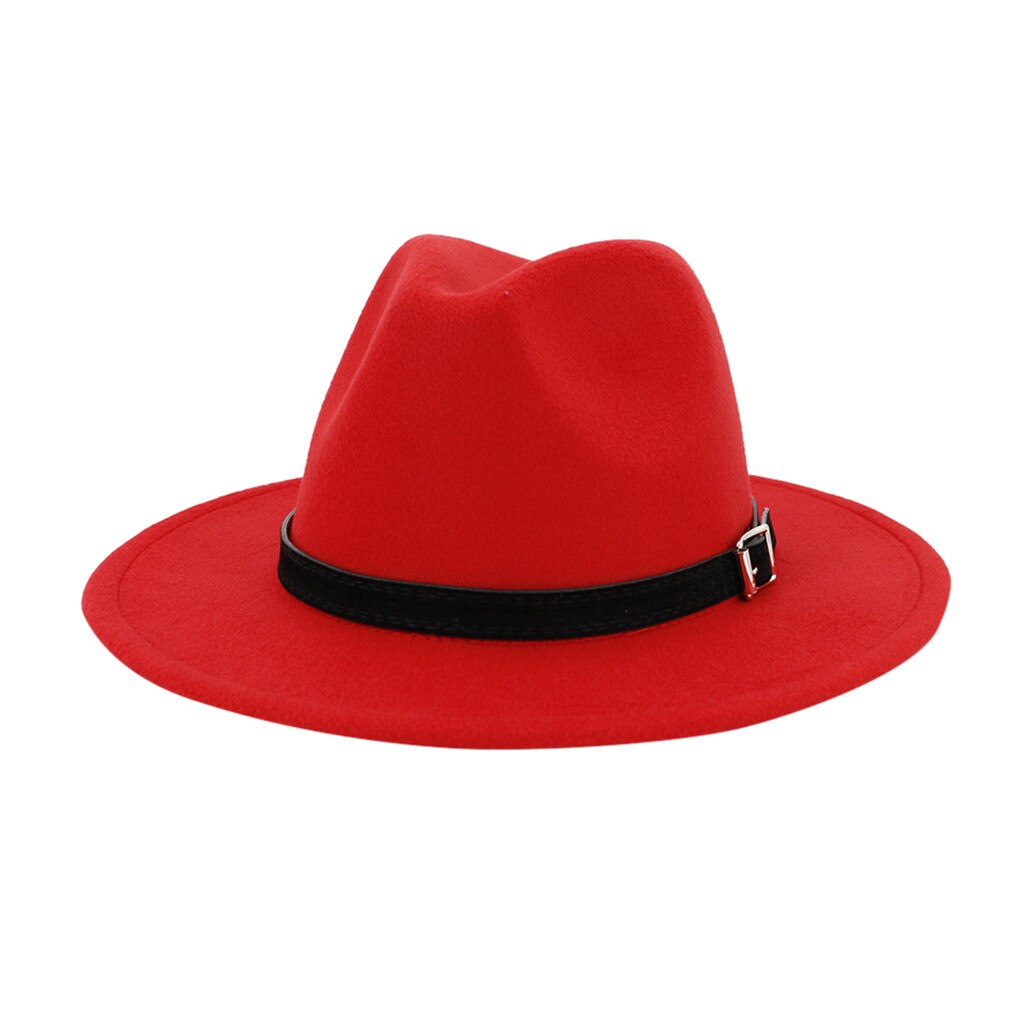 Bonnet en laine pour hommes Vintage # N | Gangster Trilby feutré, chapeau Fedora à large bord, hommes dame automne ceinture, Jazz casquettes: Red 