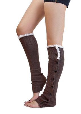 Dentelle bouton bas jambe plus Ballet danse échauffement tricoté butin guêtres bottes manchettes Stockin chaussettes bottes couvre jambe Protection orthèse: Coffee