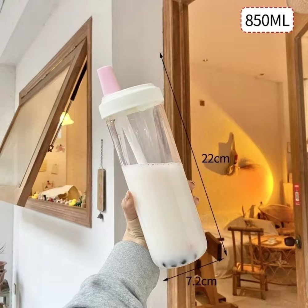 500/850 ml Waterflessen Sap Melk Plastic Beker met Deksel Stro Bubble Thee Koffiekopjes Transparante Grote Capaciteit drinkware: MULTI