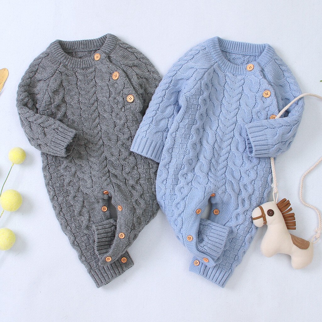 Monos para recién nacidos a la para bebés y niñas, suéter con botones de punto, mono de manga larga, traje infantil cálido @ 47
