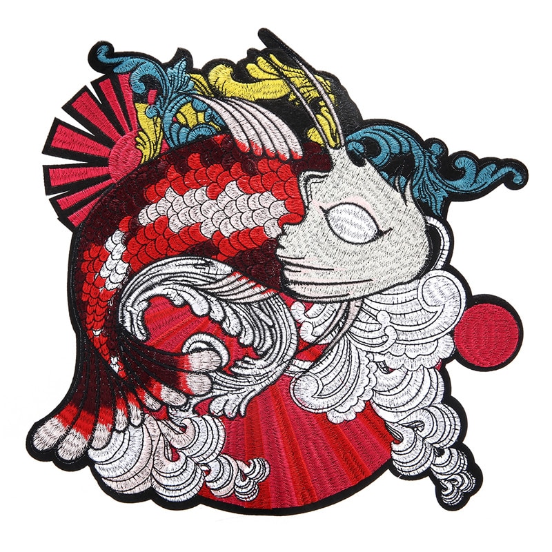 27*27cm Koi Fish Embroidered Patch Japanese Koi Fish Clothes Applique Patch DIY Sewing Craft Supplies Clothes Decoration Supplie