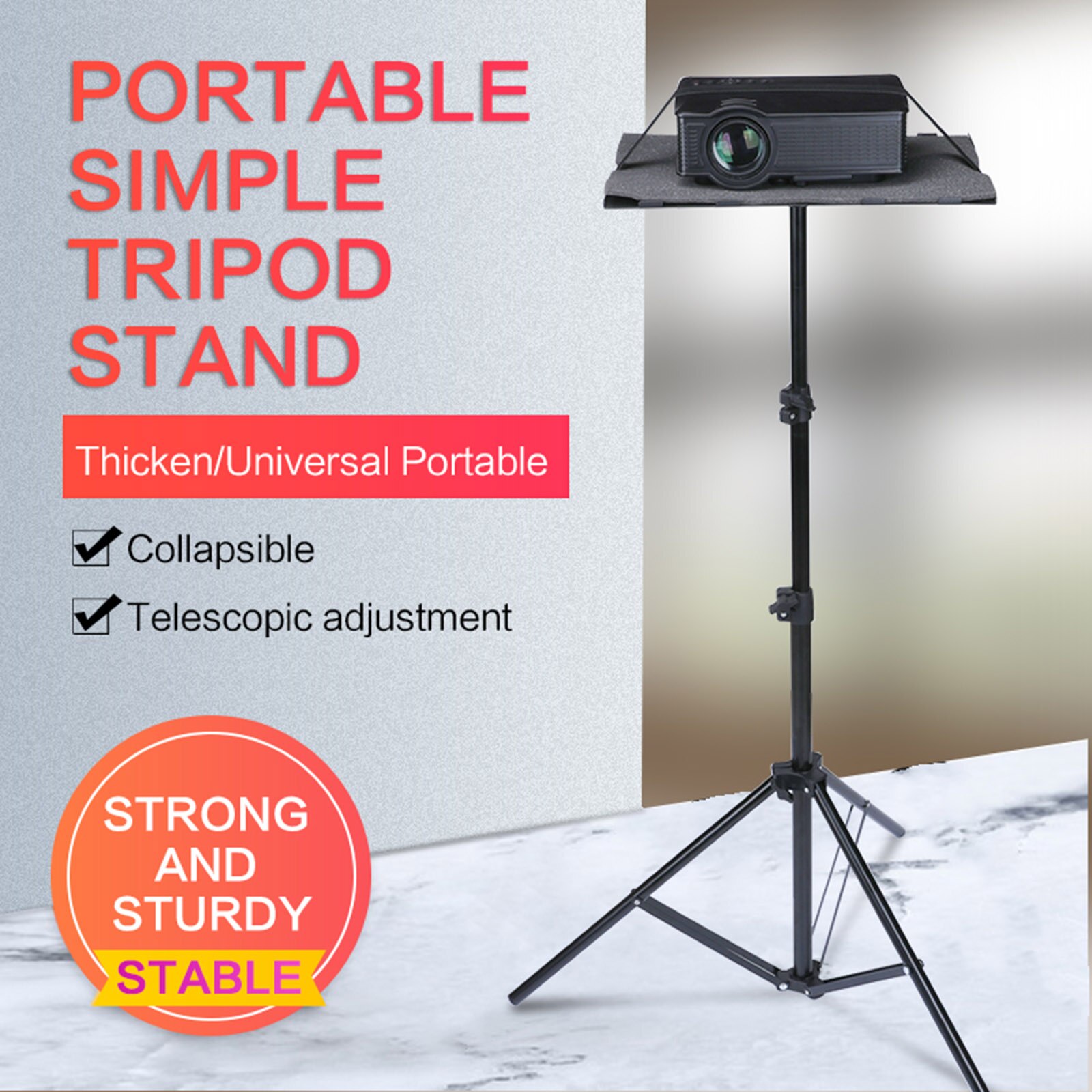 T160 Projector Tripod Stand Foldable with Tripod Tray Multifunctional DJ Racks Projector Stand with Adjustable Height