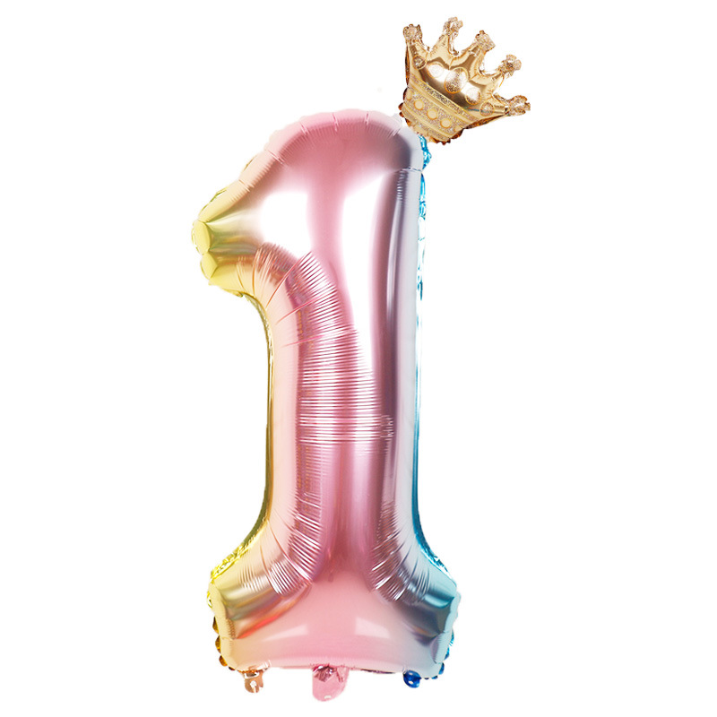 32 inch Rainbow Gradient Crown Digital Aluminum Film Balloon Baby's Birthday Party Decoration Balloon: Laser