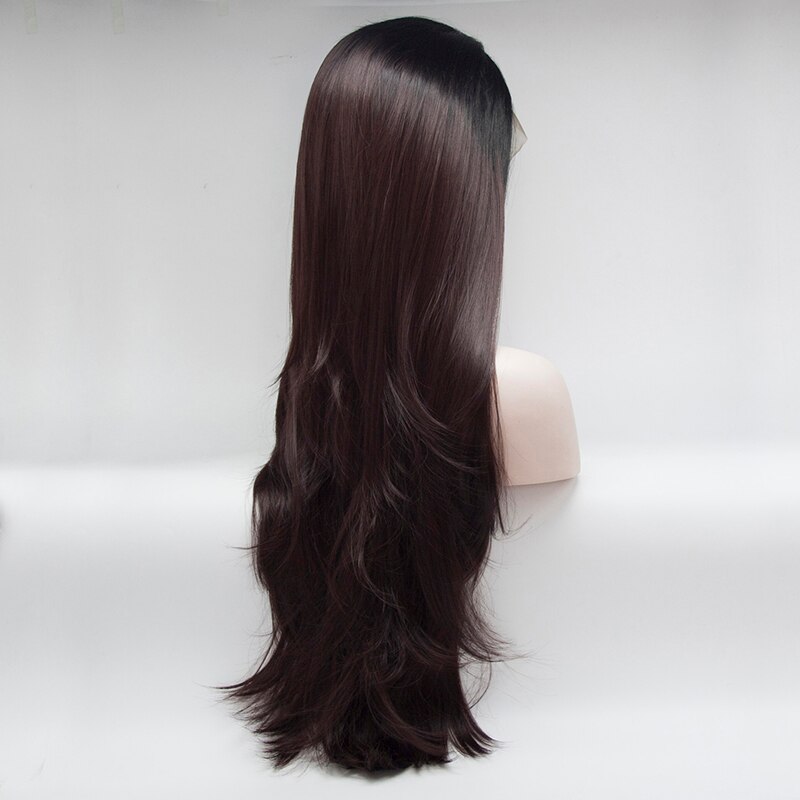 Donkerbruin Gekleurde Pre Geplukt Lace Front Synthetische Voor Zwarte Vrouwen Met Baby Haar Silky Straight Hittebestendige Cosplay Pruiken