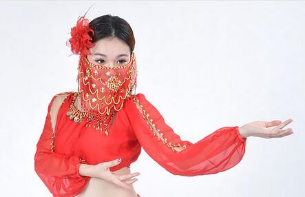 Velo de gasa con cara de baile para mujer, velo de gasa con cara de danza del vientre, tribal, India, 1 unids/lote: 5