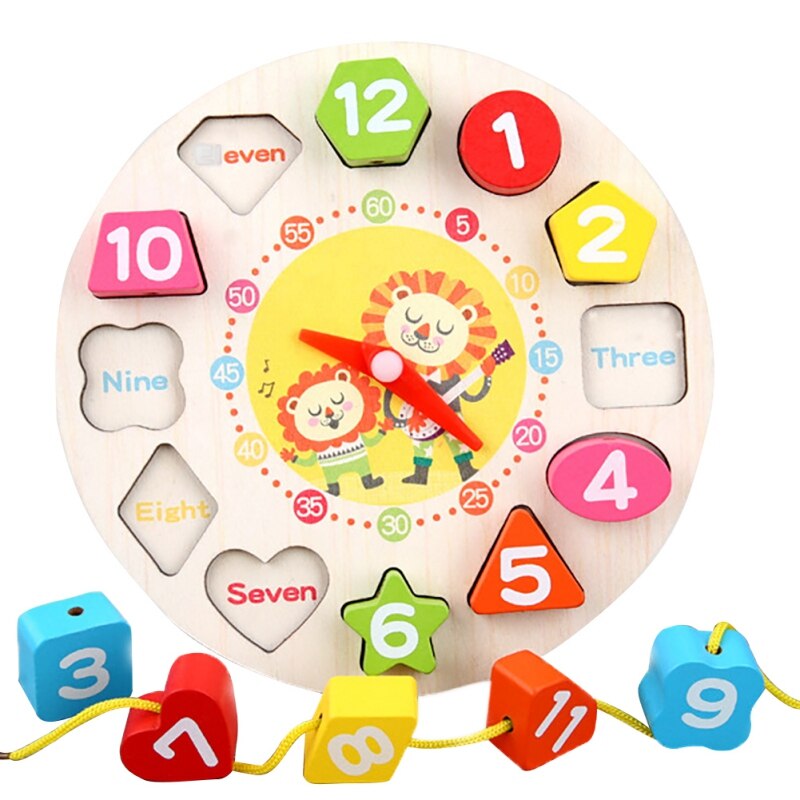Matematik trælegetøj trådning digital ur førskolebørn tidlige uddannelsesmidler 1pc: B