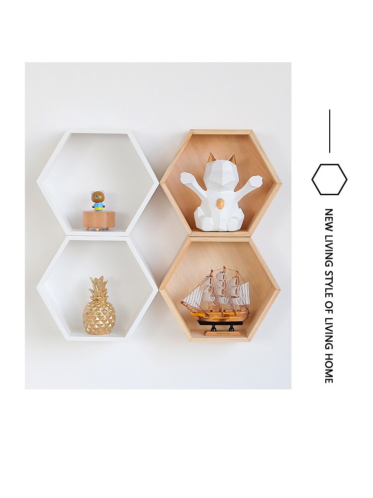Hexagon nordisk flytande hylla trä hem tjejer sovrum väggdekoration blomställ display förvaringstillbehör