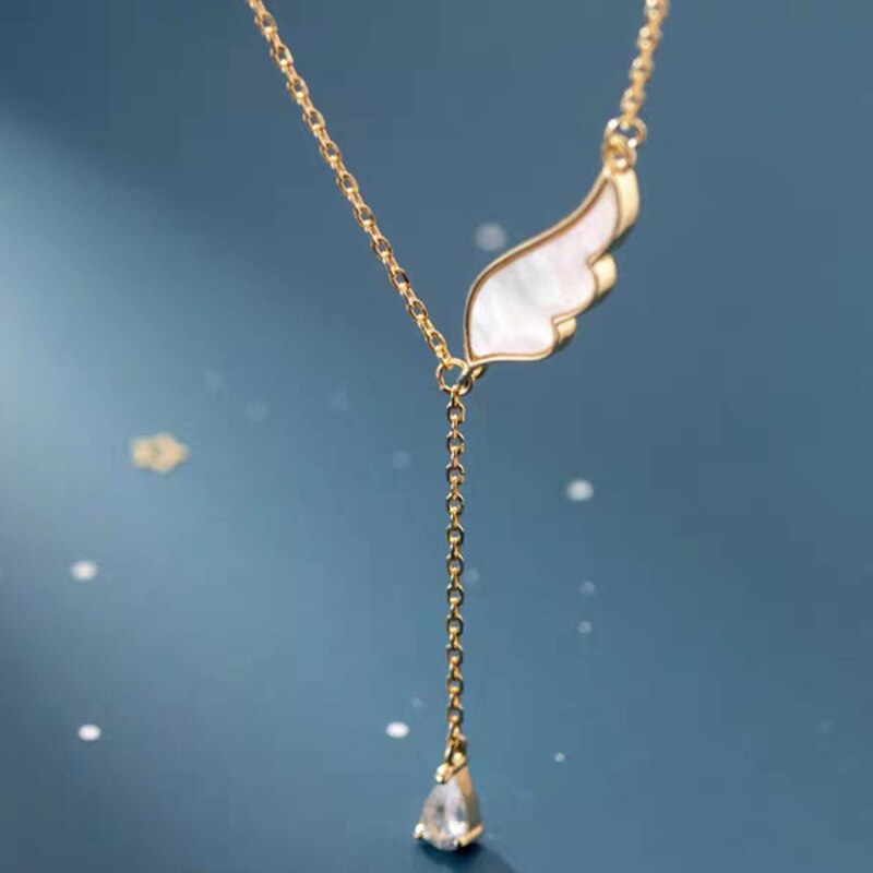 Delicate Angel Wing Shell Charm Ketting Met Zirkoon Kwastje Ketting Hanger Sleutelbeen Keten Ketting