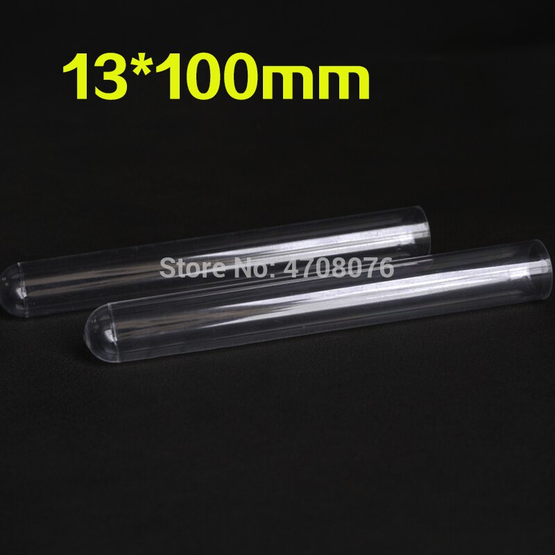 Tubes à essai en plastique transparent sans bouchon, 13x100mm, 50 pièces/lot, pour expérience scientifique, matériel de laboratoire PS à fond rond
