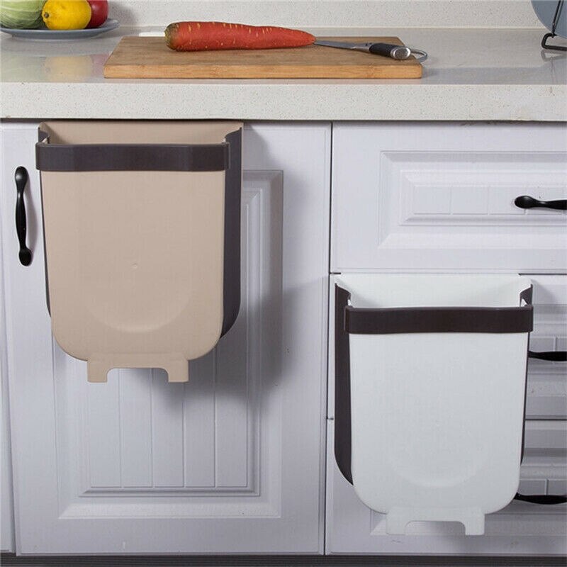 Wall Mounted Folding Waste Bin Kitchen Cabinet Door Hanging Trash Bin Garbage Car Trash Can Wall Mounted Foldable Cleaning