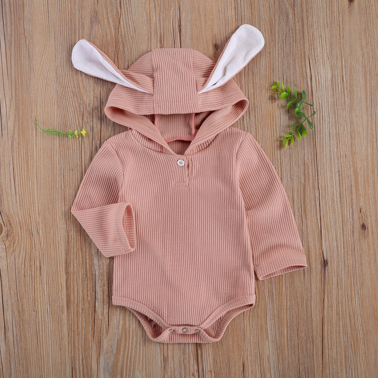 Focusnm bebê recém-nascido meninas meninos bodysuits urso sólido orelha com capuz botão de manga longa adorável macacões 0-18m