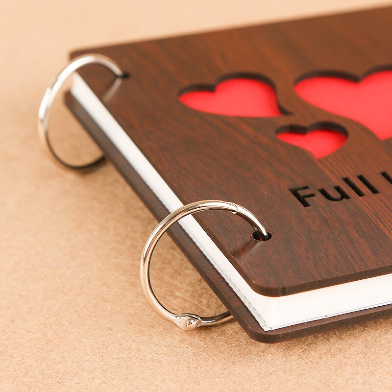 5 Inch DIY Red Wood Hollow Interleaf Photo Album Children Loose-Leaf Scrapbook Walnut Color Mini Memory Book Picture Storag