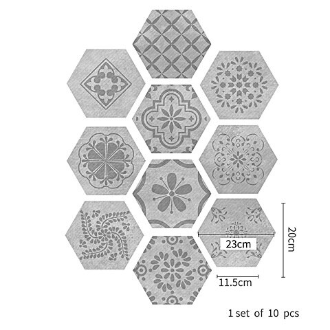 10pcs/set Imitation Marble Hexagonal Tile Stickers Bathroom Kitchen DIY Home Nonslip Floor Tiles Stickers: 10