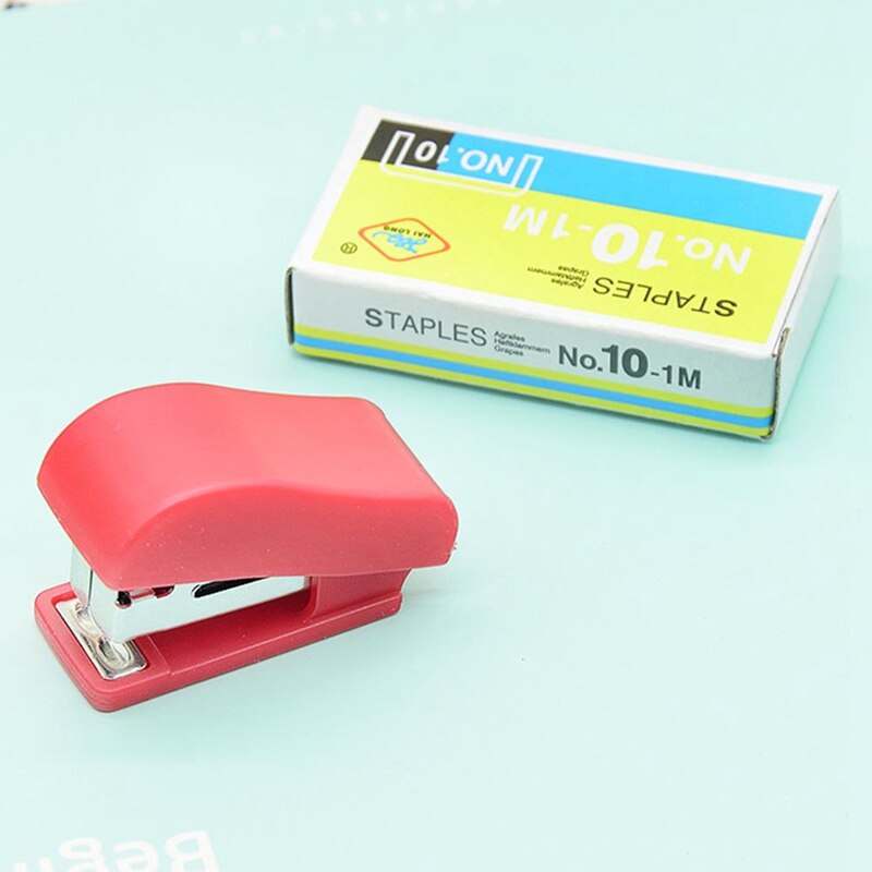 1Set Office Stapler Small Portable Stapler Staples Set Office Binding Stationery Student Color Random