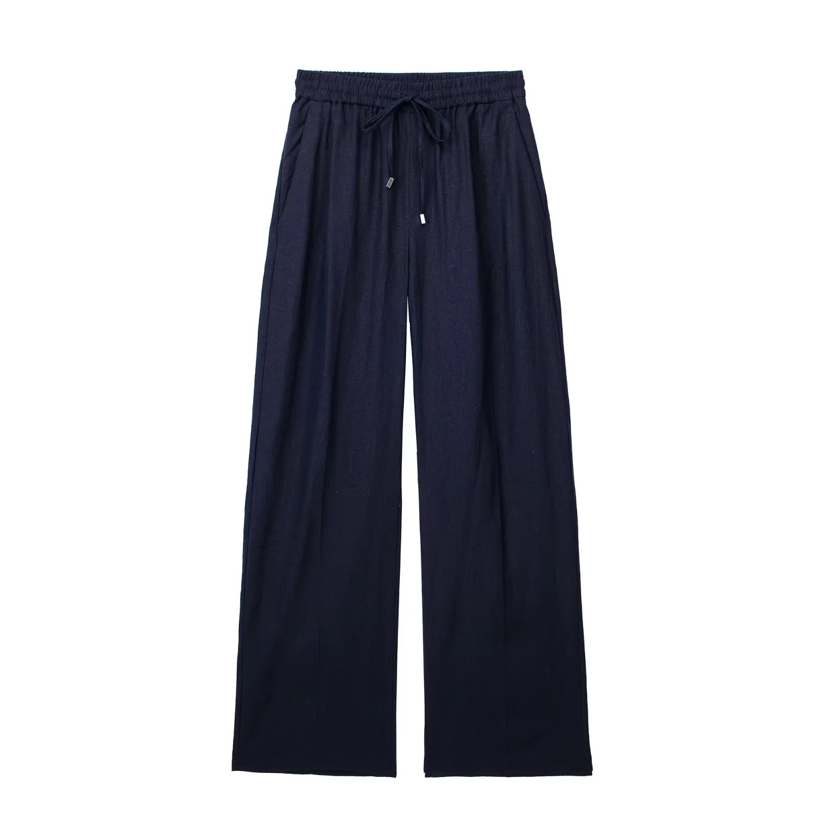 Summer Thin Linen Women Pants Drawstring High Waisted Side Pockets Full Length Straight Pant Female Trousers: M / black