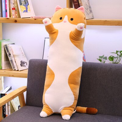 Peluche animaux de dessin animé | Lapin Long et doux, chat chaton jambes, oreiller compagnon de couchage, jouets traversin marron gris 70/90/110cm: Brown cat / 70cm