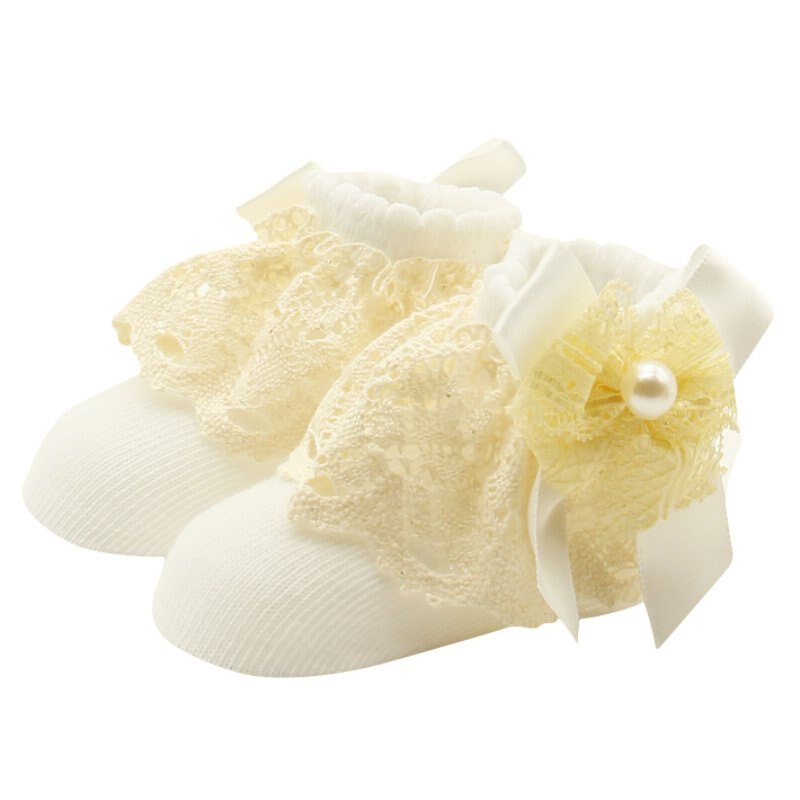 Bobora 1 paio di calzini di pizzo per ragazze primavera e autunno calzini per bambini in cotone Baby Princess Knee High Lace Sock Cotton: White