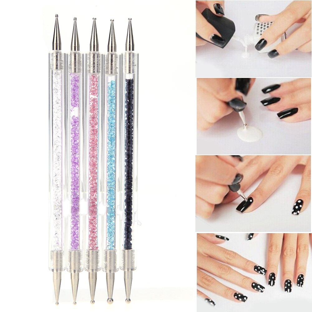 5 st/set akryl 2 sätt nagelkonst prickpenna färgglad strass nageldekoration måla pensel naglar verktyg