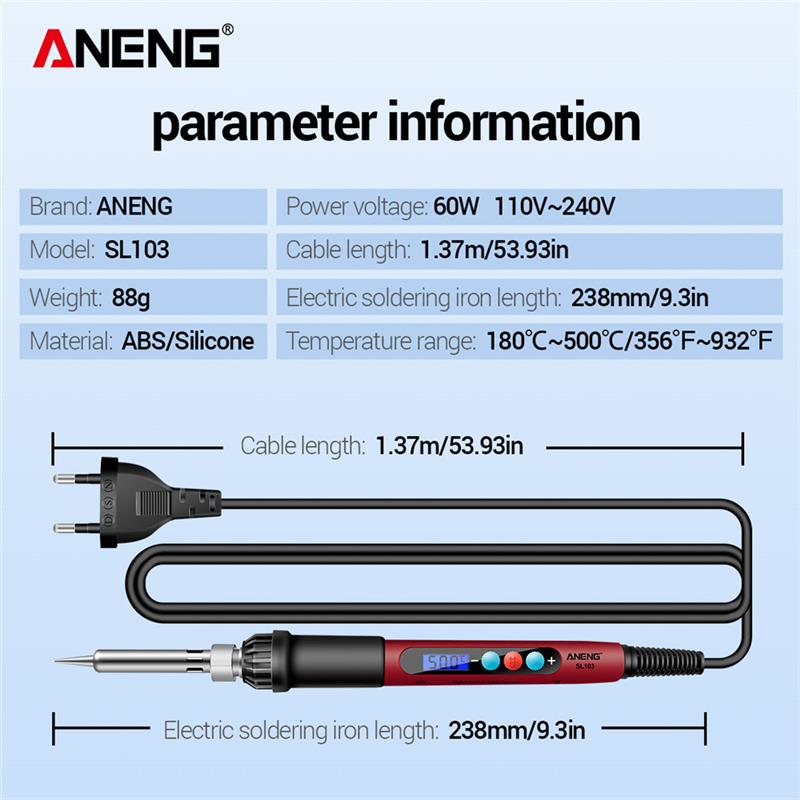 ANENG SL103 Electric Soldering Iron Set Adjustable Temperature Digital Display Welding Repair Tool 60W Portable Electrocautery