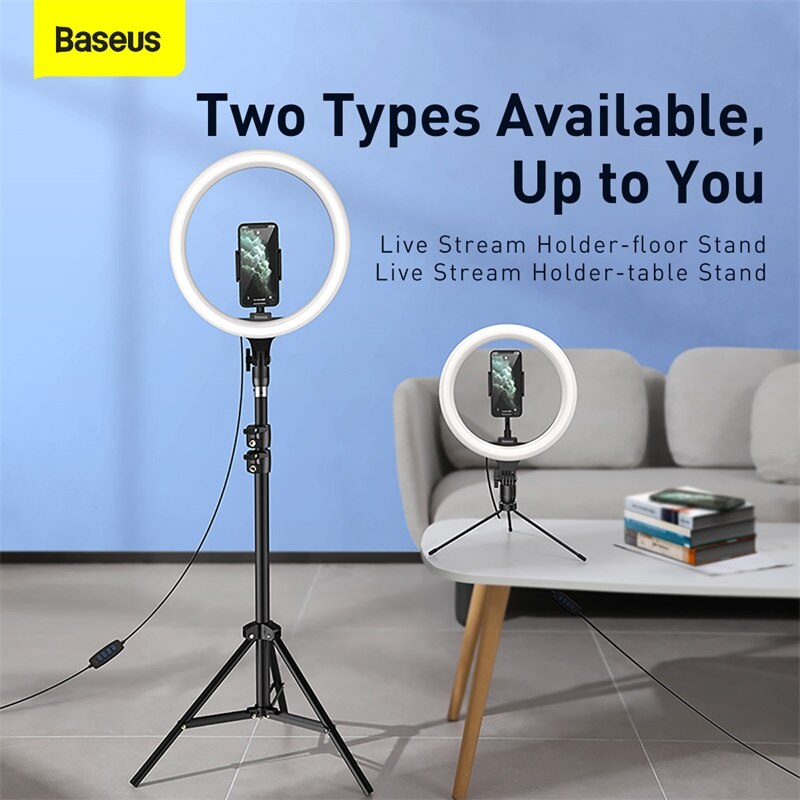 Baseus pode ser escurecido led selfie anel luz & tripé usb selfie luz anel lâmpada grande fotografia ringlight & suporte para celular suporte