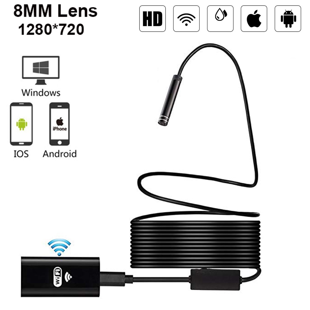 Wifi Endoscoop Camera HD720P Zachte Stijve Kabel 8Mm 6 Led Waterdichte Auto Inspectie Borescope Voor Iphone Android Windows