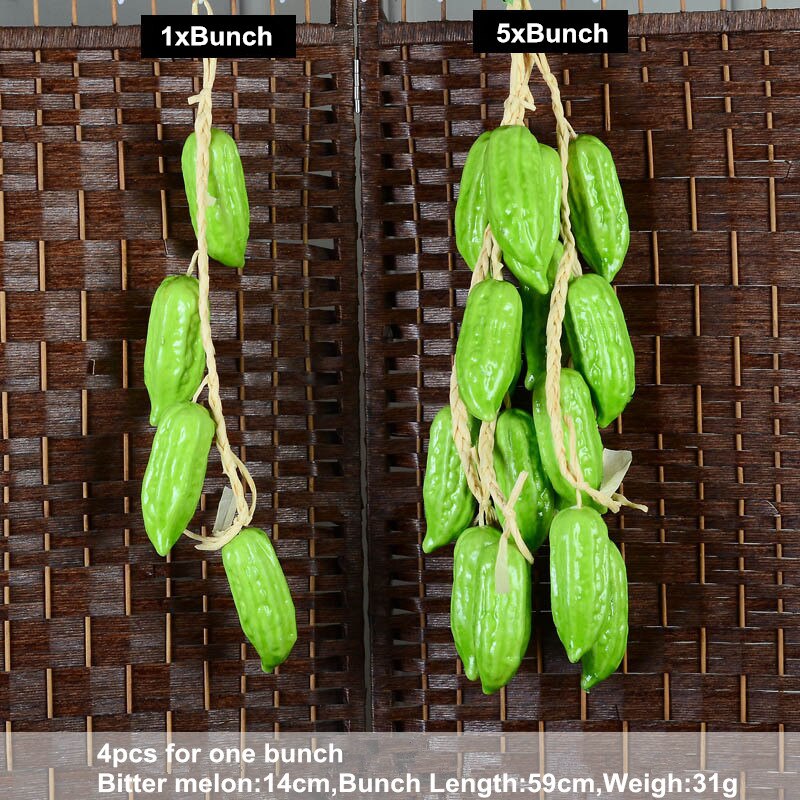 Cuerda de frutas artificiales, cuerdas de vegetales falsos para colgar, espuma de plástico para casa, cocina, decoración de granja, adorno colgante en la pared 1 cuerda: Bitter Gourd