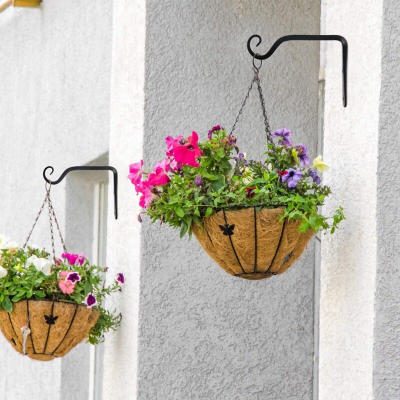 6- inch wandhaak hangende plantenbeugel, gemaakt van ijzer, wandhaken rustieke woondecoratie 2- pack (zwart), voor het ophangen van vogelvoeders
