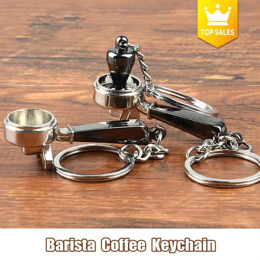 Barista Coffee Tamper Keychain Coffee Machine Handle Moka Pitcher Keyring Portable Coffeeware Espresso Accessories