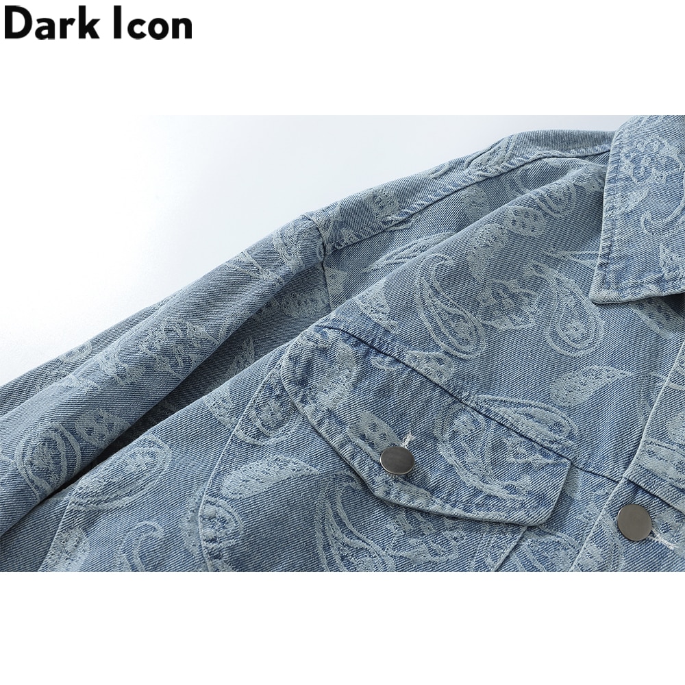 dunkel Symbol Bandana Jacquard Denim Jacken Männer drehen-unten Kragen Jean Jacken Männer der Jacke