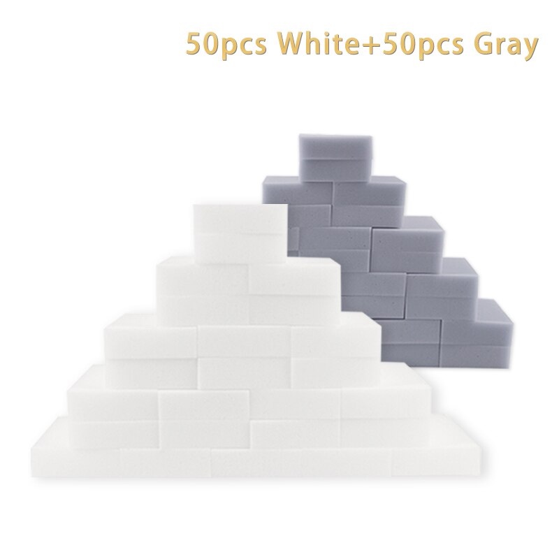 100 Stks/partij Melamine Spons Magische Spons Gum Keuken Melamine Sponge Cleaning Spons Voor Kantoor Badkamer: white and grey